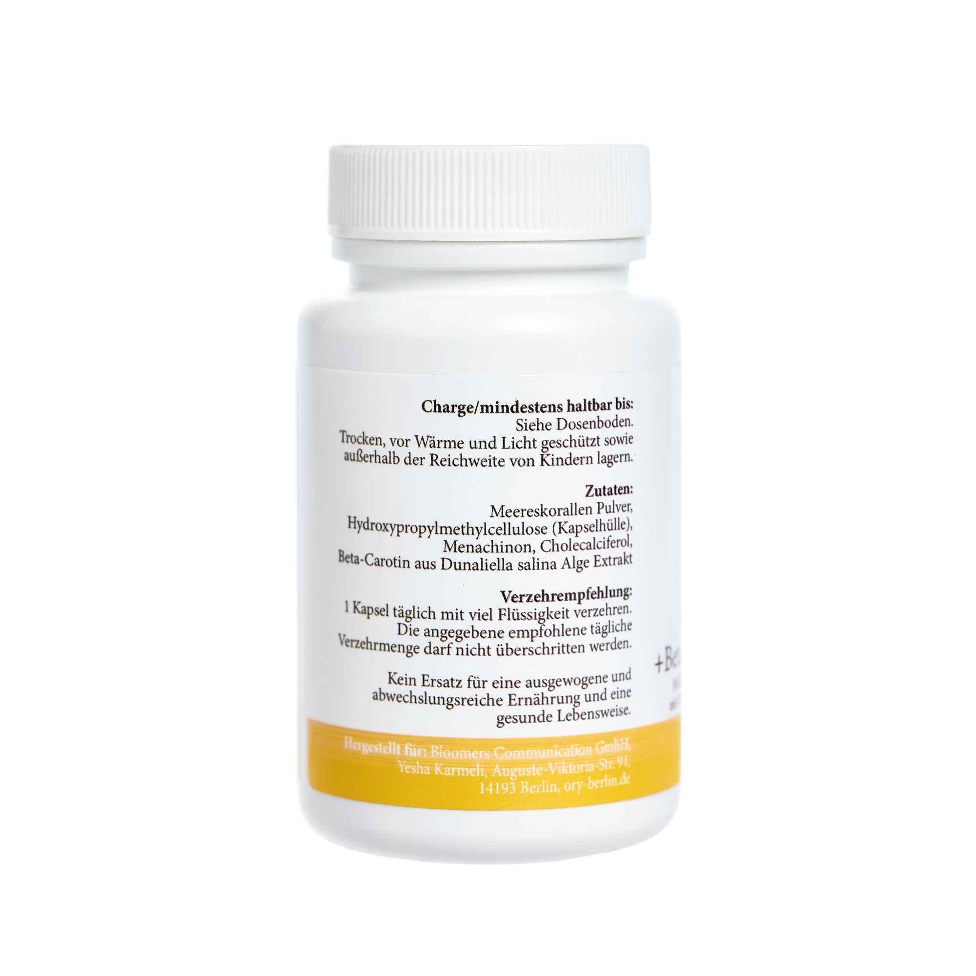 Vitamin D K2 supplement in a white bottle with nutritional information on the label.