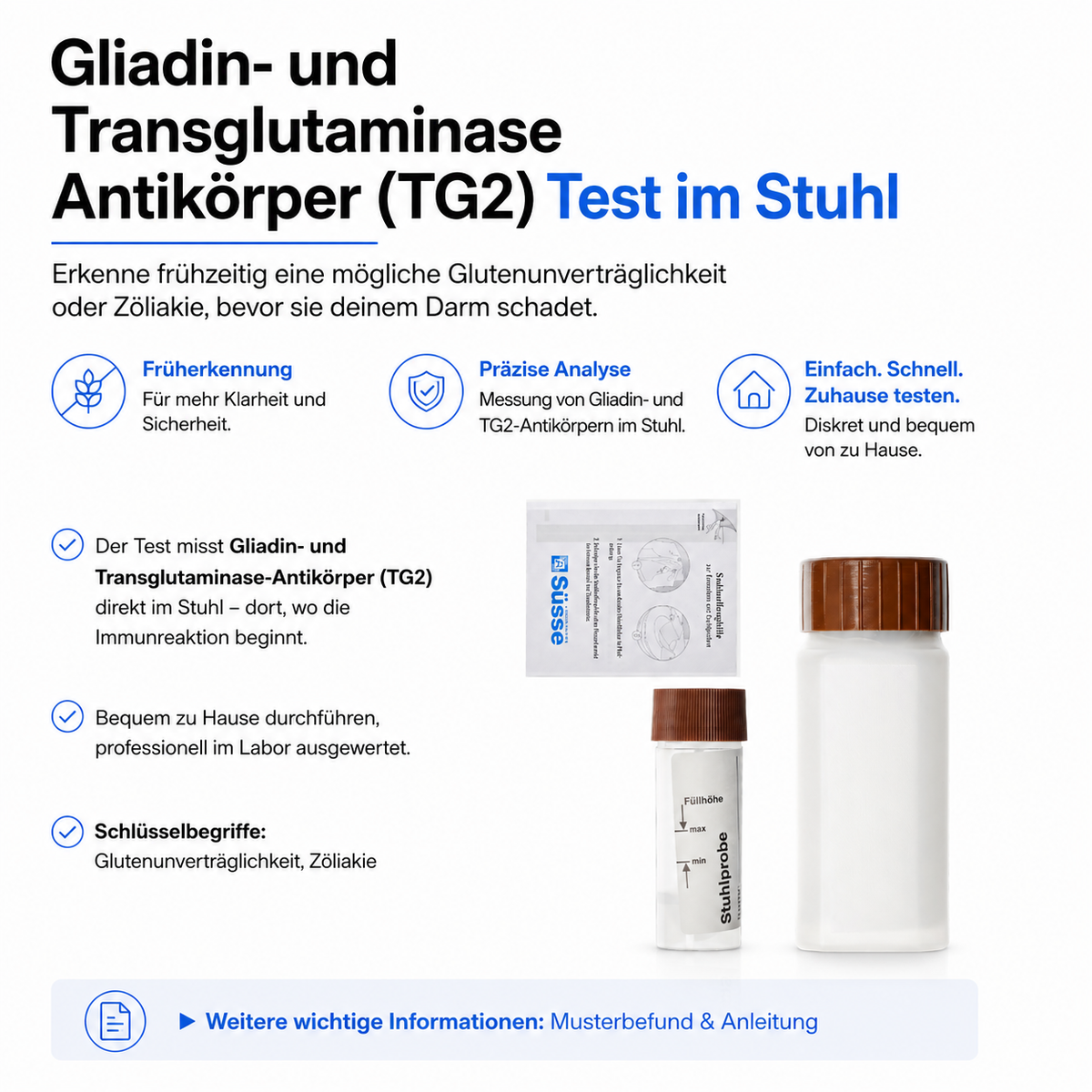 Gliadin- und Transglutaminase Antikörper (TG2) Test im Stuhl