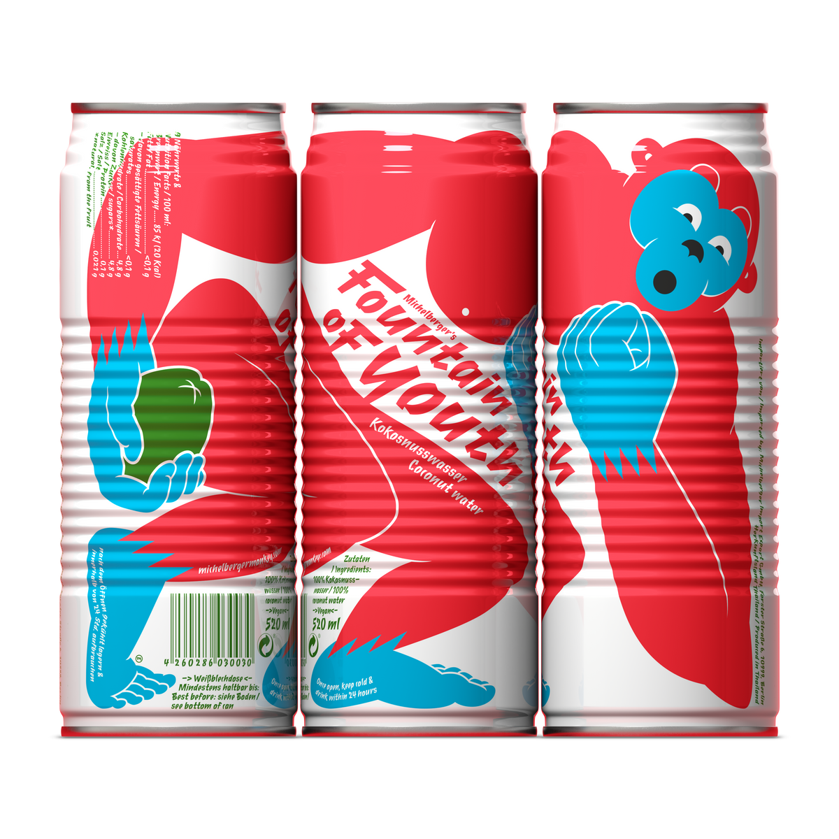Natural coconut water - Fountain of Youth can with colourful graphics, 250 ml. 100 % natural coconut water.