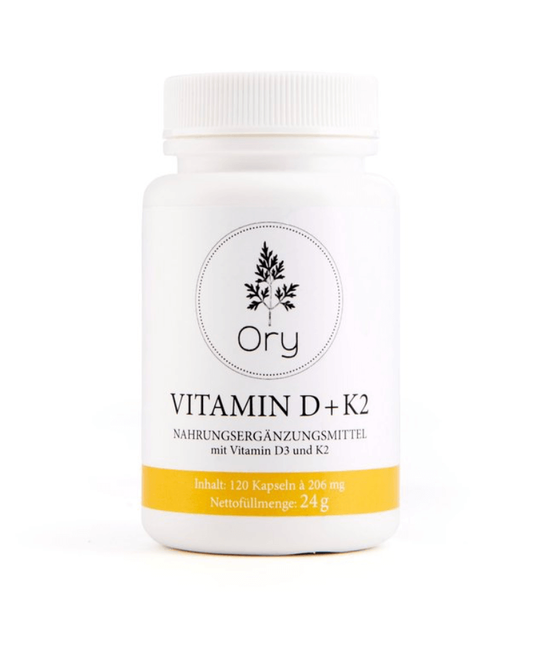 Vitamin D K2 supplement bottle containing 120 capsules of Vitamin D3 and K2 for optimal bone health.