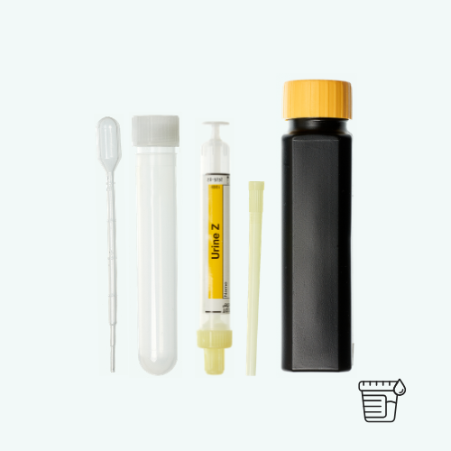 Zellstressprofil: Probenset für die Morgenurinprobe mit Urinmonovette, Pipette, Röhrchen und Versandbehälter